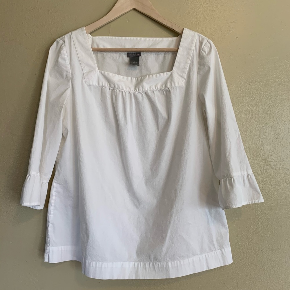 Ann Taylor | White Poplin Square Neck Blouse | 12